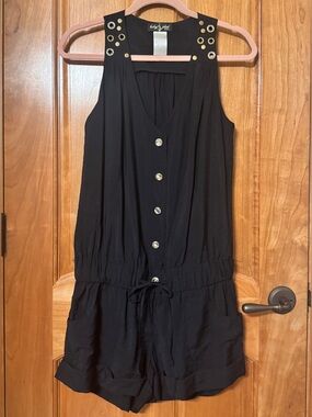 Baby Phat Black Sleeveless Romper with Gold Grommet Details